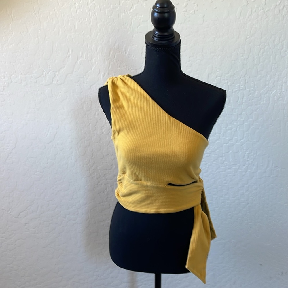 Yellow One-Shoulder Tie-Front Top - Picture 3 of 7